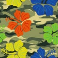 Hibiscus on the military background