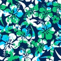 Hibiscus and palm seamless pattern Royalty Free Stock Photo