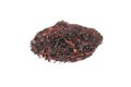 Hibiscus, a pile of red dried Hibiscus tea leaves. Karkade tea. On white background. View from above Royalty Free Stock Photo