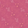 Hibiscus pink line art leaves floral vector seamless pattern background Royalty Free Stock Photo