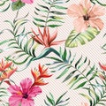 Hibiscus strelizia leaves seamless pattern background