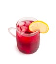 Hibiscus Tea, Dry Rose Drink, Cold Fruit Red Tea in Transparent Mug, Roselle Hibiscus Tea Royalty Free Stock Photo