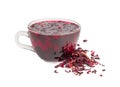 Hibiscus Tea, Dry Rose Drink, Cold Fruit Red Tea in Transparent Mug, Roselle Hibiscus Tea Royalty Free Stock Photo