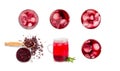 Hibiscus Tea, Dry Rose Drink, Cold Fruit Red Tea in Transparent Mug, Roselle Hibiscus Tea Royalty Free Stock Photo