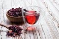 Hibiscus tea in glass cup Royalty Free Stock Photo