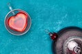 Hibiscus tea in glass teapot and cup Royalty Free Stock Photo