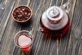 Hibiscus tea in glass teapot and cup Royalty Free Stock Photo