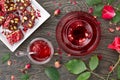 Hibiscus tea with rose jam and turkish delight Royalty Free Stock Photo