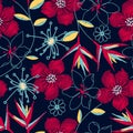 Hibiscus tropical woven embroidery seamless pattern