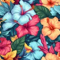 Hibiscuses Closeup, Background. Seamless Background. Generative AI Royalty Free Stock Photo