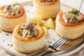 ÃÂ¡hicken mushrooms Vol au vent closeup on the plate on the wooden table. Horizontal Royalty Free Stock Photo