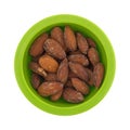 Hickory smoked almonds in a green bowl Royalty Free Stock Photo