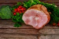 Hickory smoked spiral sliced ham with fresh vegetables Royalty Free Stock Photo