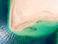Hidden beach in Lefkada Island Greece top down aerial view