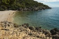 Hidden beach near Olive Gardens of Lun with thousands years old olive trees, island of Pag Royalty Free Stock Photo