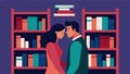 Hidden behind the tall bookcases a couple shared a tender moment their voices ly audible as they exchanged words in a Royalty Free Stock Photo