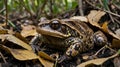 Hidden Cane Toad in the Underbrush, Eyes Glowing in the Shadows Royalty Free Stock Photo