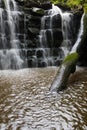 Hidden cascading waterfall in a deep gorge with trickling white water. Forest of Bowland, Ribble Valley, Lancashire Royalty Free Stock Photo