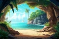 A hidden cave with a stunning beach inside vector tropical background