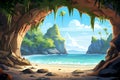 A hidden cave with a stunning beach inside vector tropical background