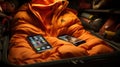 Hidden Connection: Mobile Phone Beneath an Orange Jumper in a Drawer