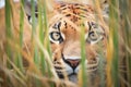 hidden cougar tail in tall grass