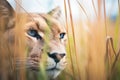 hidden cougar tail in tall grass