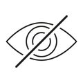 hidden eye icon, invisible view, forbidden see, thin line symbol. Vector illustration. stock image.