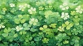 Hidden Fourleaf Clover in a Detailed Watercolor Clover Field AI Generated