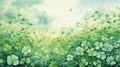 Hidden Fourleaf Clover in a Detailed Watercolor Clover Field AI Generated