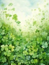 Hidden Fourleaf Clover in a Detailed Watercolor Clover Field AI Generated