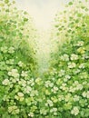 Hidden Fourleaf Clover in a Detailed Watercolor Clover Field AI Generated