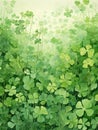 Hidden Fourleaf Clover in a Detailed Watercolor Clover Field AI Generated