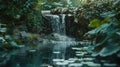 A hidden gem nestled in the heart of the forest the tranquil waterfall exudes a sense of stillness as it trickles into