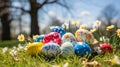 Hidden Gems: Vibrant Easter Eggs in a Lush Garden Royalty Free Stock Photo