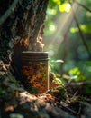 Hidden Geocache Treasure in a Sunlit Forest Royalty Free Stock Photo