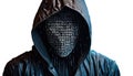 Anonymous computer hacker with hoodie isolated on white