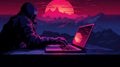 Hidden hacker in sweatshirt and hoodie hacking security systems. Neural network ai generated