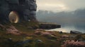 Norwegian Castle On Water: Atmospheric Vray Tracing Cliff Scene