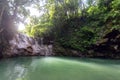 Hidden in jungles Ingkumhan waterfalls, popular tourist attraction in Dimiao, Bohol, Philippines