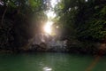 Hidden in jungles Ingkumhan waterfalls, popular tourist attraction in Dimiao, Bohol, Philippines