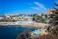 Hidden Lagoon View to the Palms, Sand and Relaxing People, Valparaiso Royalty Free Stock Photo