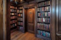 A hidden library room with a secret bookshelf door Royalty Free Stock Photo