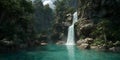 Hidden Lush Jungle Waterfall with Turquoise Pool and Misty Air Royalty Free Stock Photo