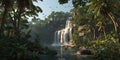 Hidden Lush Jungle Waterfall with Turquoise Pool and Misty Air Royalty Free Stock Photo
