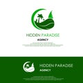 Hidden paradise tour agency wave ship green vacation holiday lifestyle sign logo