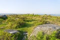 Hidden path along a hazy Baslow Edge in Derbyshire Royalty Free Stock Photo