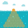 Hidden potential concept. Iceberg of the coins