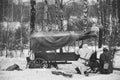 German Wehrmacht Infantry Soldier In World War II Soldiers Sitting In Ambush Near Peasant Cart In Winter Forest And Royalty Free Stock Photo