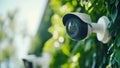 Hidden surveillance. Security camera mounted near foliage observes property Royalty Free Stock Photo